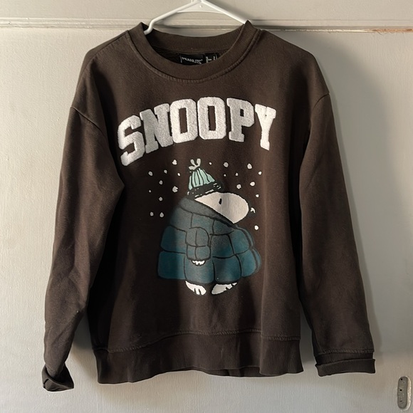 PEANUTS Dark Grey Puffer Jacket Snoopy Crew Neck Sweater - Picture 2 of 5